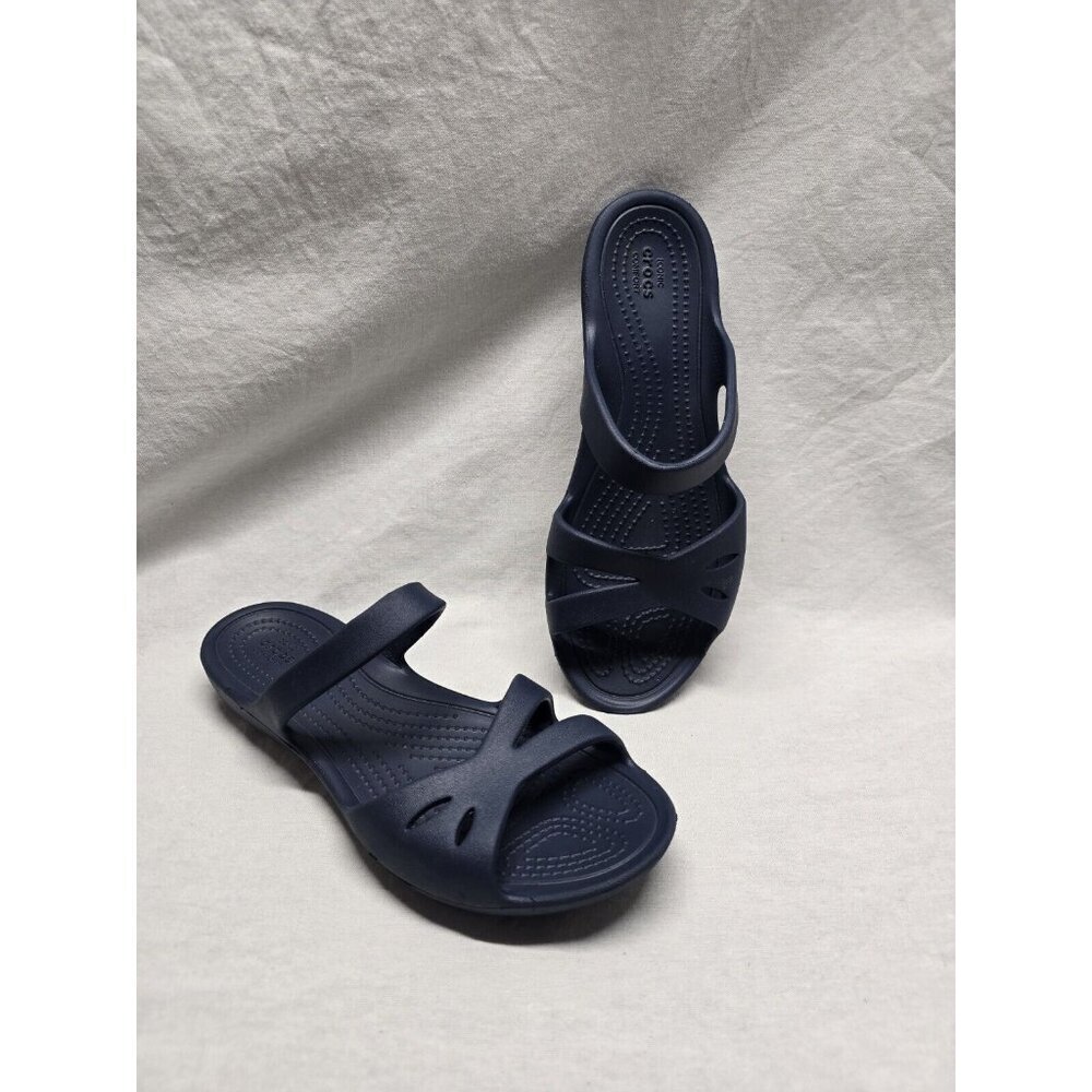 CROCS Kelli Iconic Strappy Slide On Sandals  Women's Size 6 Navy Blue